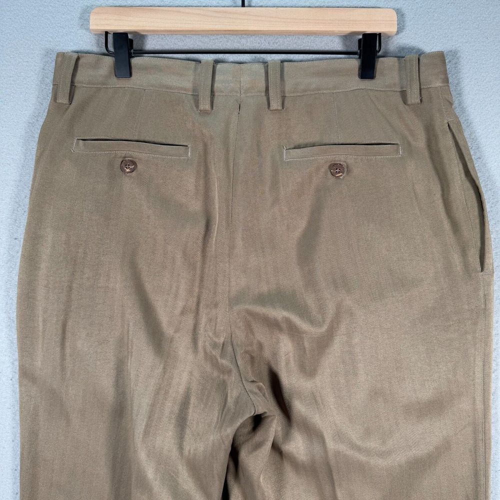 Tommy Bahama Relax Silk Pants Mens 36 Brown Pleated Lightweight Formal Cuffed - Picture 9 of 13